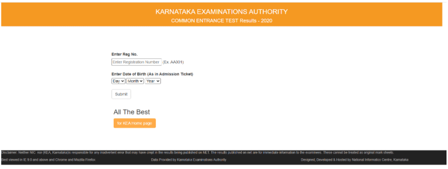 KCET Result login window