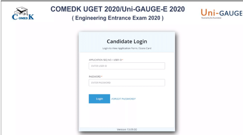 COMEDK UGET Result Login Window looks like-