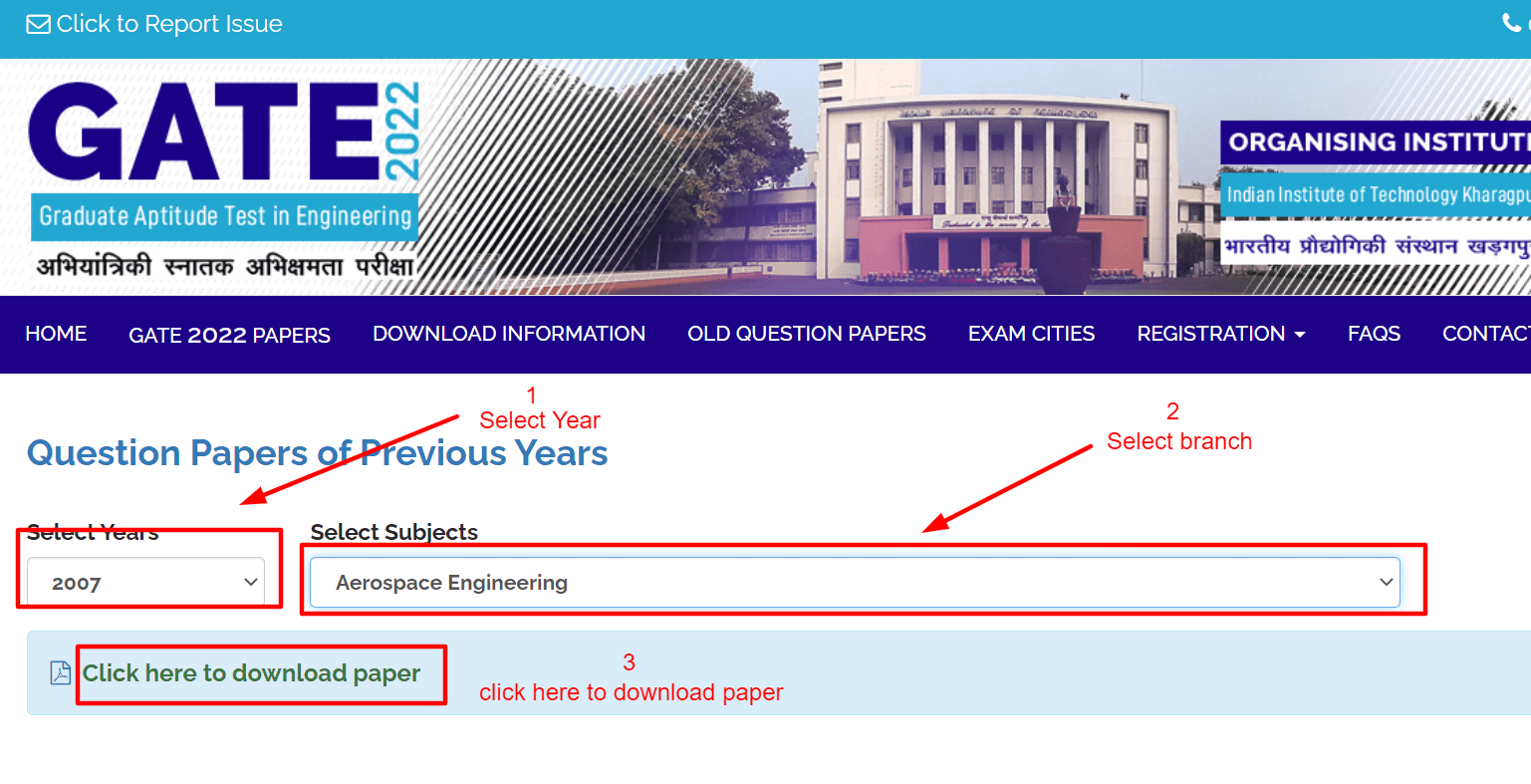 select Aerospace Engineering branch and year to download the Aerospace Engineering previous year paper